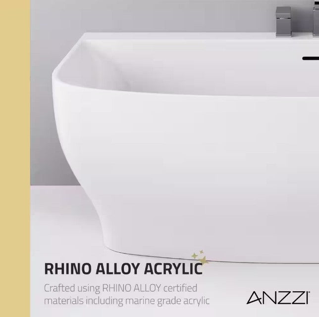 Anzzi FT-FR112473CH Bank Soaking Bathtub 65" x 31" Freestanding with Flat Bottom and Center Drain New