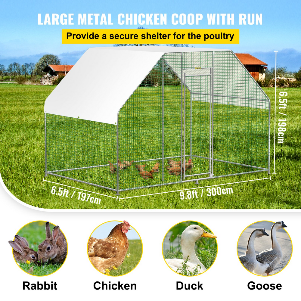 Vevor Large Metal Chicken Coop Walk in Waterproof Cover Flat-Top Run New