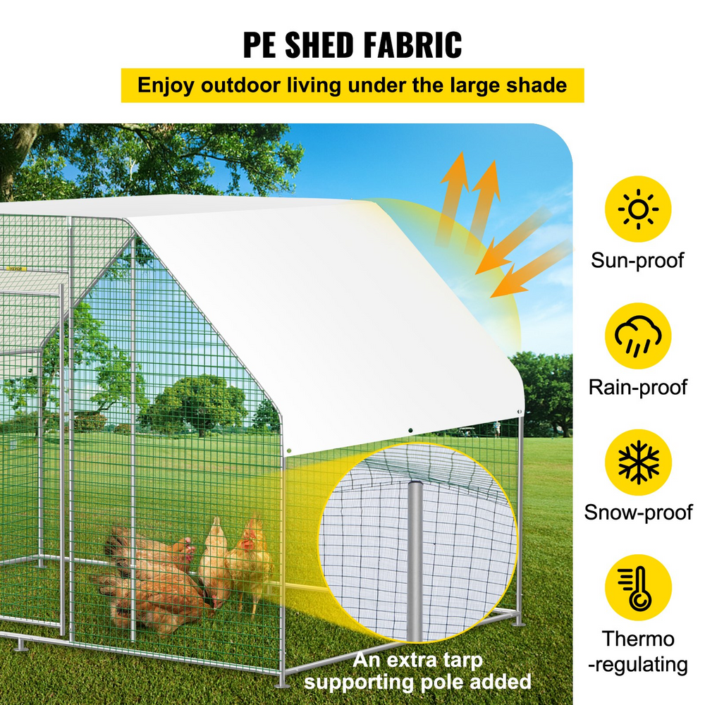 Vevor Large Metal Chicken Coop Walk in Waterproof Cover Flat-Top Run New