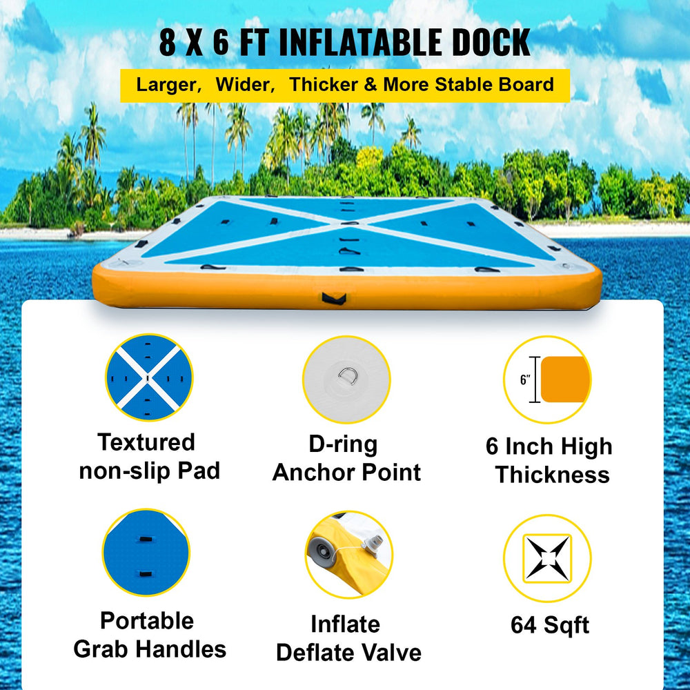 Vevor Inflatable Floating Dock 8' x 6' Platform 6" Thick 4-6 People New