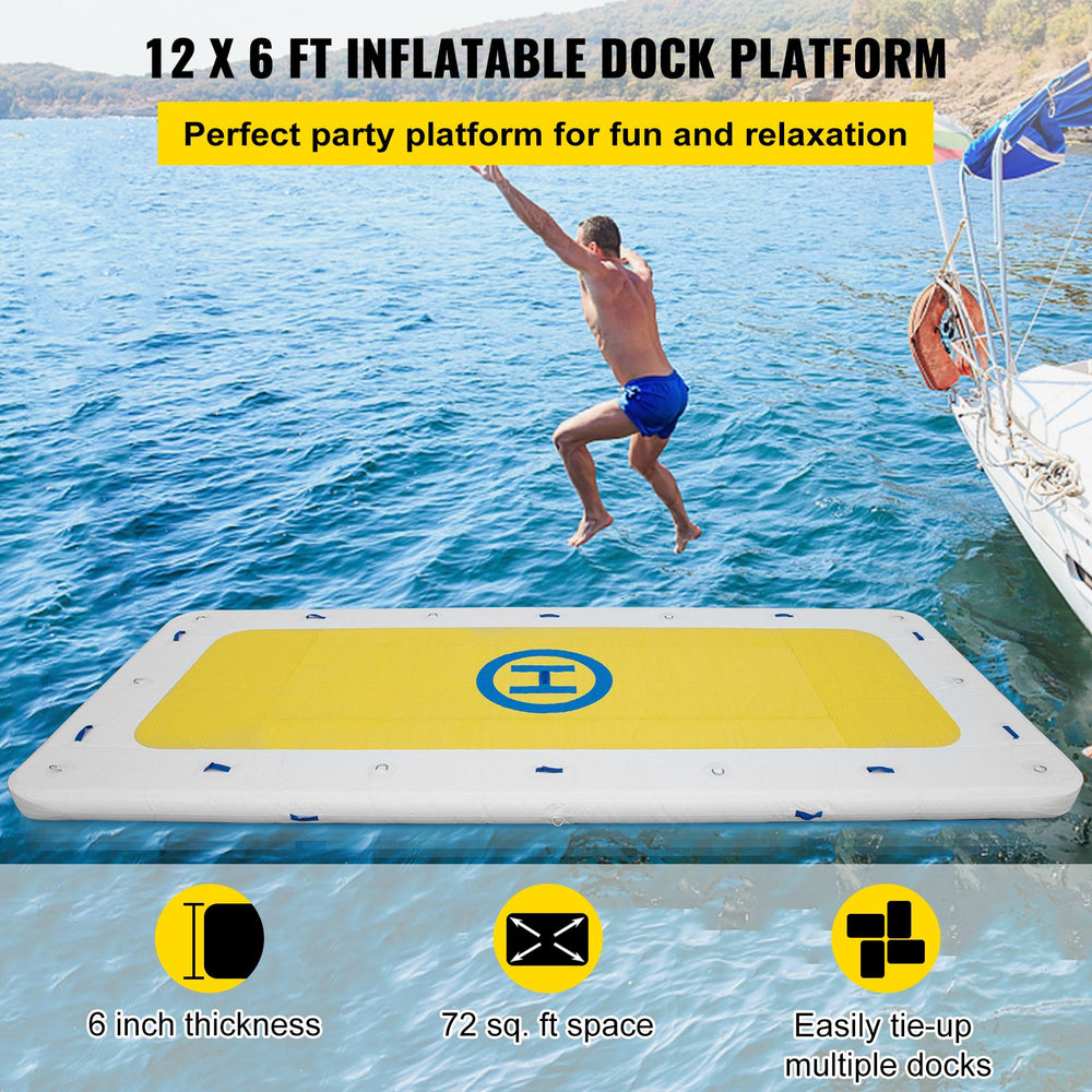 Vevor Inflatable Floating Dock 12' x 6' Platform 6" Thick 3-5 People New