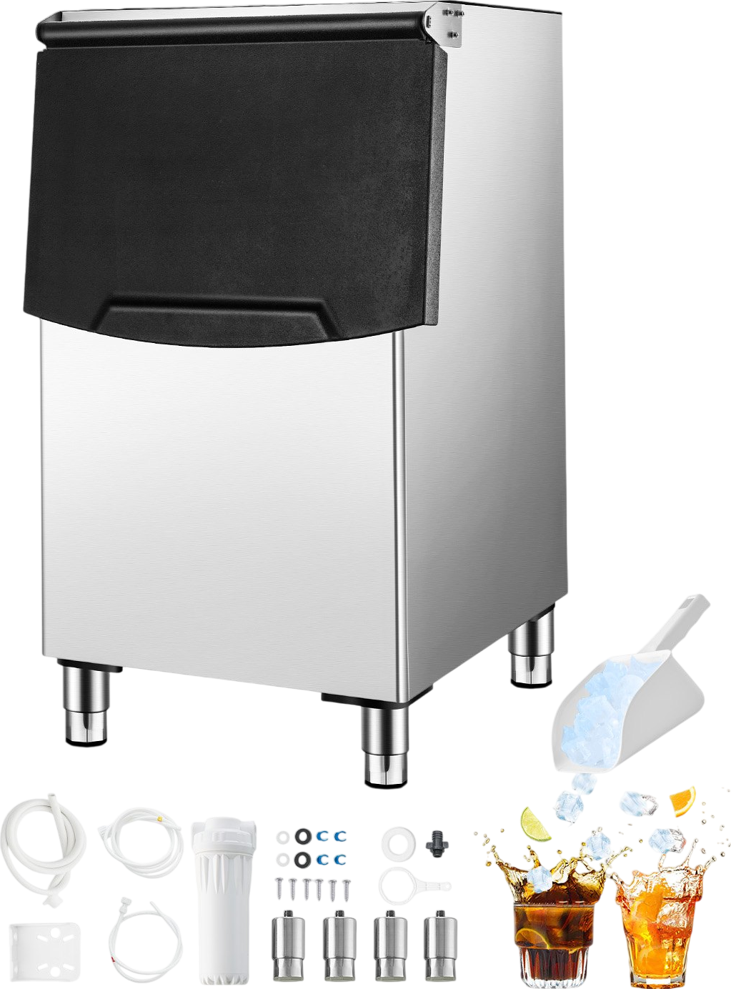 Vevor Commercial Ice Storage Bin 250 Lbs Capacity 201 Stainless Steel with Drainage New