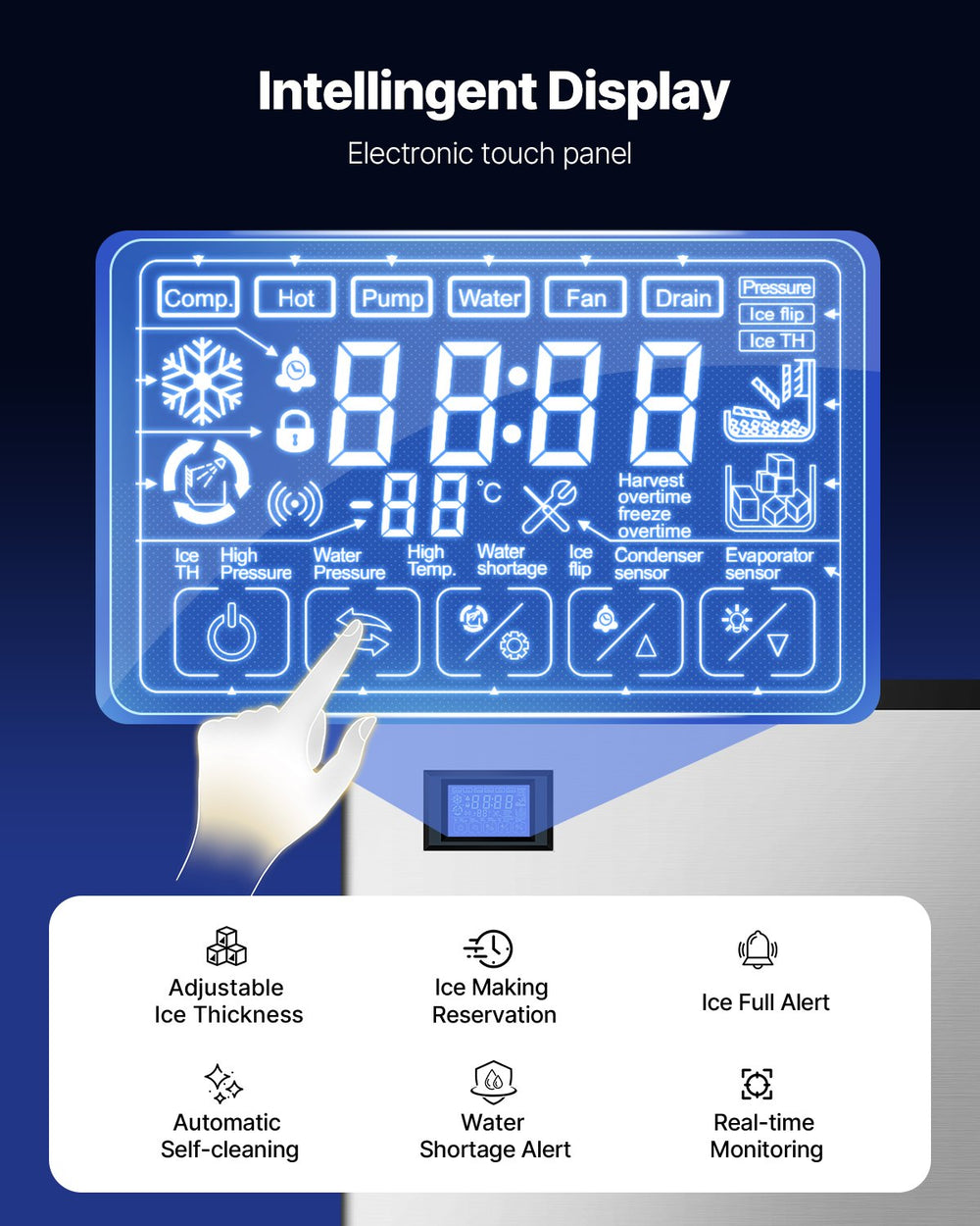 Vevor Commercial Ice Maker Head Unit Only 800 Lbs/Day Self-Cleaning Adjustable Ice Thickness New