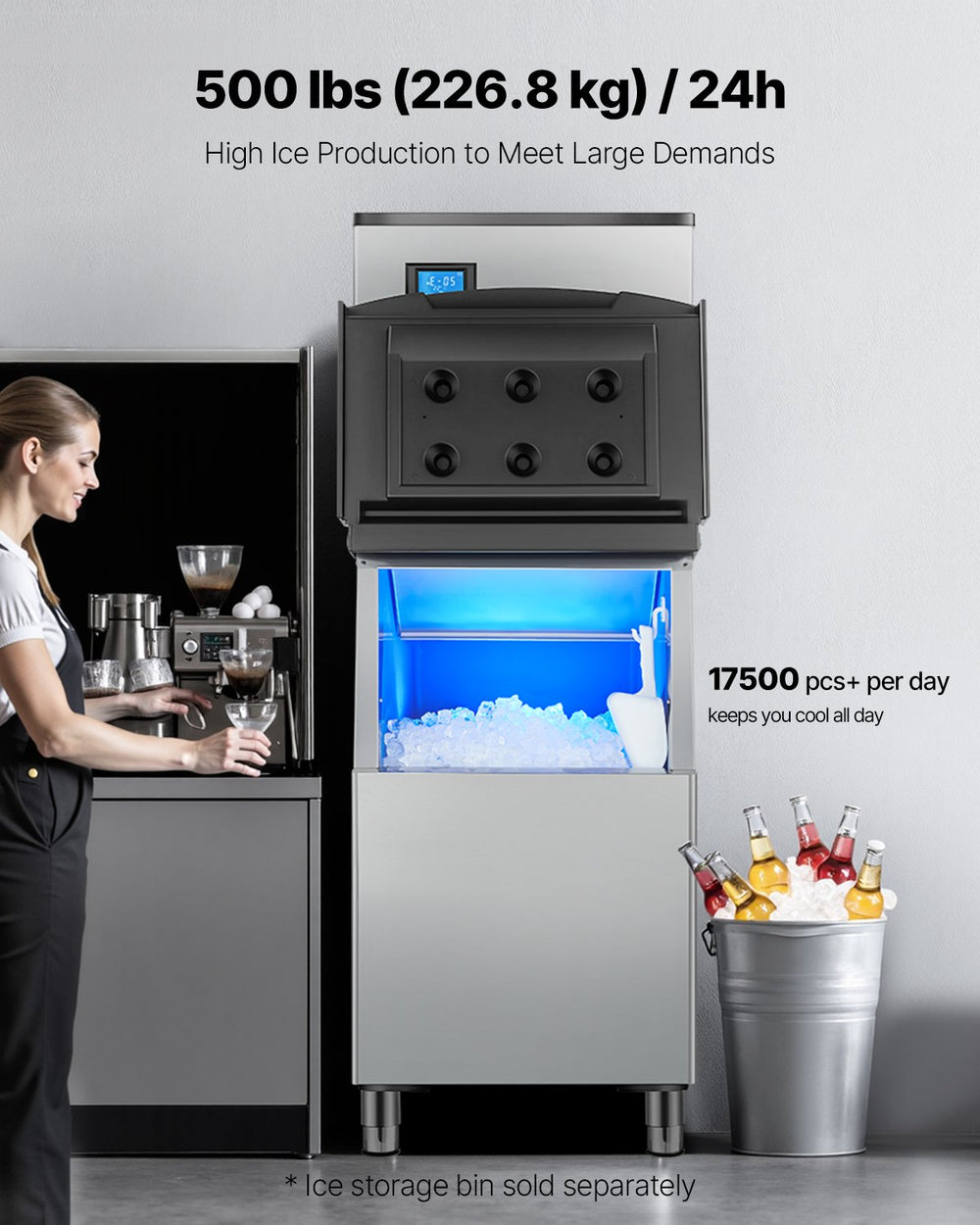 Vevor Commercial Ice Maker Head Unit Only 500 Lbs/Day Self-Cleaning Adjustable Ice Thickness New