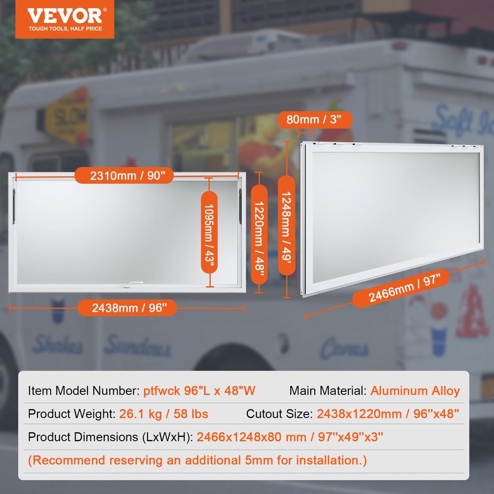 Vevor Concession Window 96" x 48" Aluminum Alloy Food Truck Service Window with Awning Door New