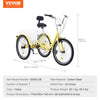 Vevor Adult Tricycle 24" 7-Speed Carbon Steel Cruiser with Backrest Seat Cushion and Basket New