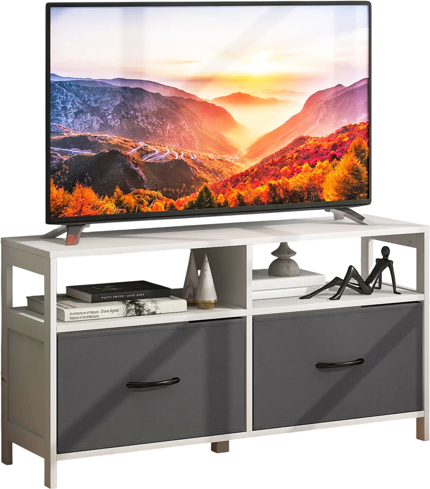Costway Fabric Chest of Drawers 2 Drawers 2 Open Shelves White 23948167 New