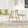 White fabric kitchen side chairs with rubber wood frame and padded seats, perfect for dining or study use.