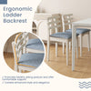 White fabric kitchen side chairs with ergonomic ladder backrest and padded seat, ideal for dining and study spaces.