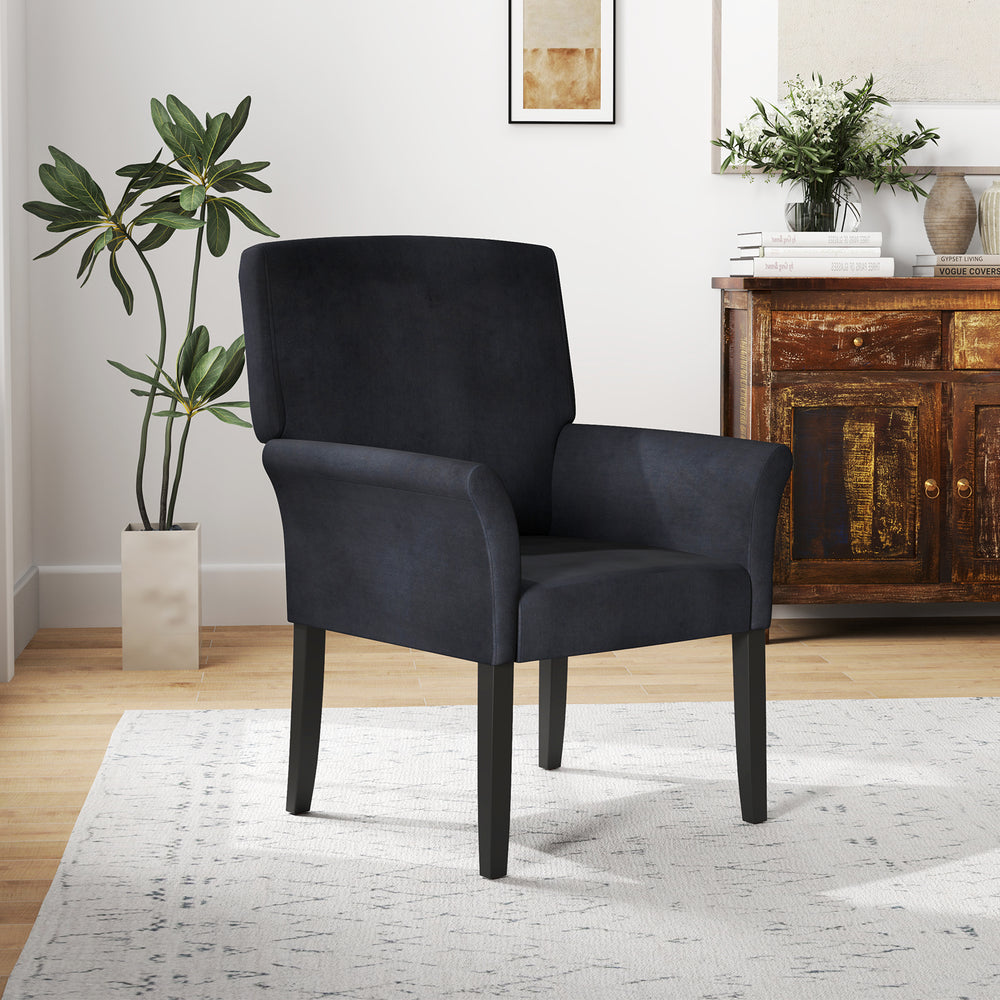 Fabric upholstered executive guest armchair in black with rubber wood legs, perfect for modern reception or dining.