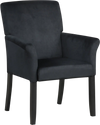 Black fabric upholstered executive guest armchair with rubber wood legs, featuring a curved backrest for comfort.