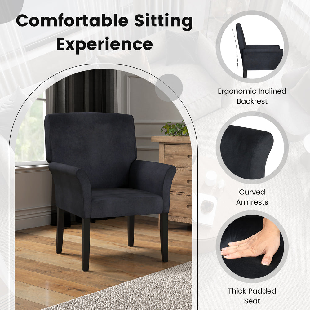 Fabric upholstered executive guest armchair with ergonomic backrest and curved armrests, perfect for reception or.