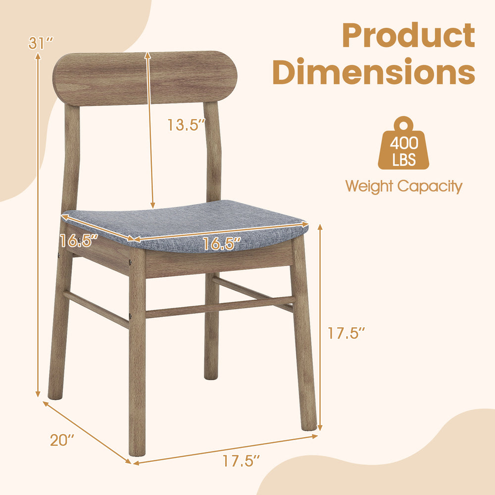 Dimensions of the Fabric Upholstered Kitchen Armless Dining Chair with Rubber Wood Frame, 400 lbs weight capacity.