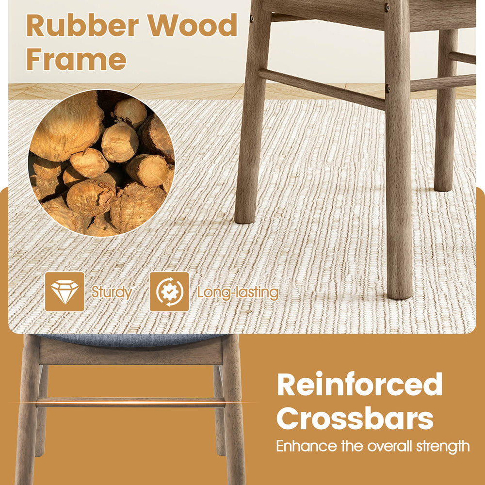 Armless dining chair set of 4 with rubber wood frame, reinforced crossbars, and soft polyester upholstery for comfort.
