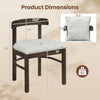 Gray fabric upholstered dining chair with removable pillow, featuring solid wood legs and dimensions for comfortable.