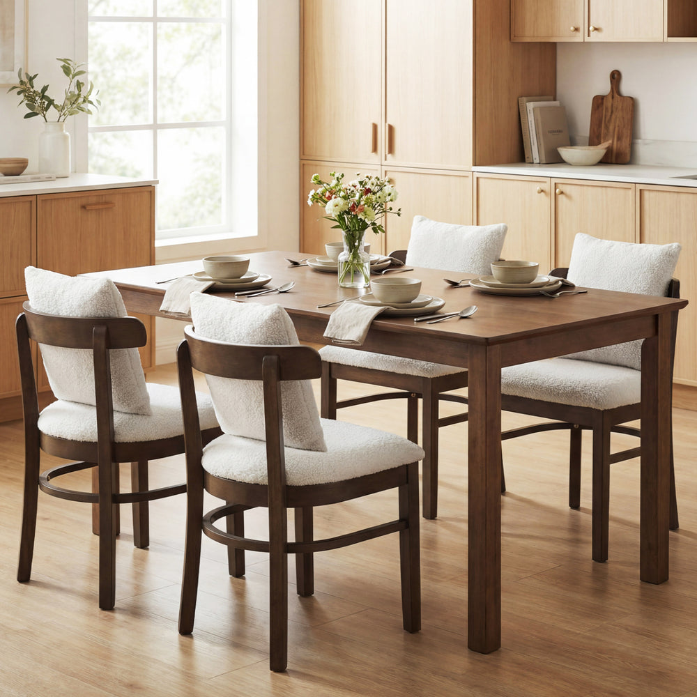 Set of 2 gray fabric upholstered dining chairs with removable pillows, featuring solid wood legs for durability.