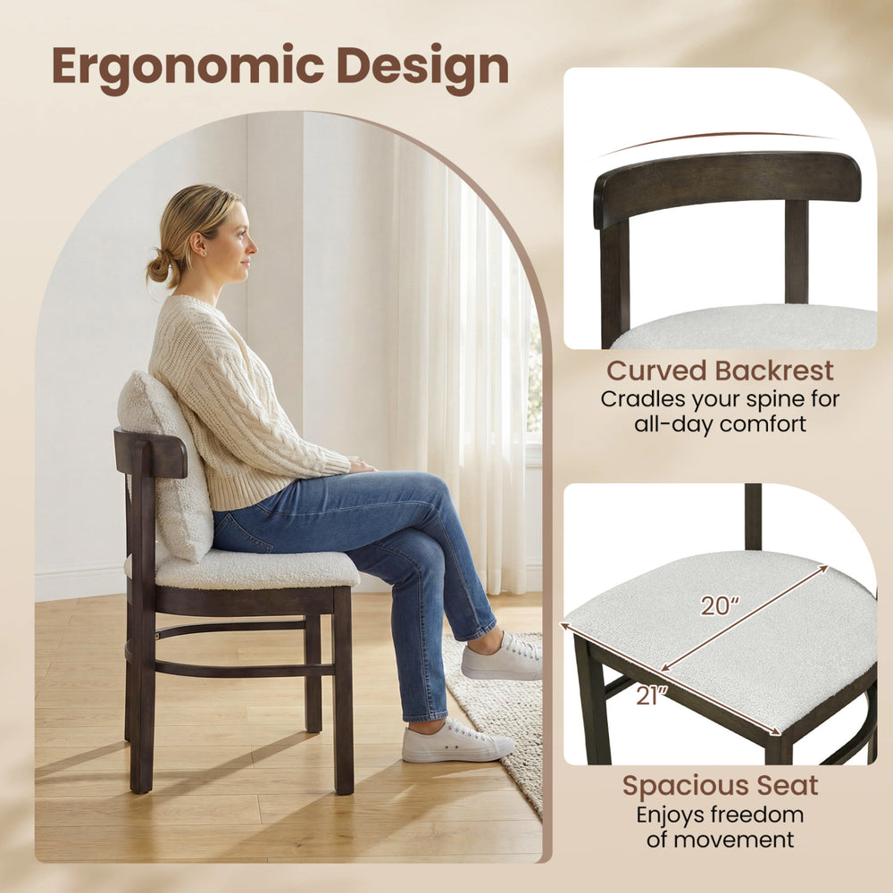 Curved backrest dining chair with removable gray pillow, spacious seat, and solid rubber wood legs for comfort and.