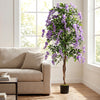 Lifelike 6 FT artificial wisteria tree with purple flowers and natural trunks, perfect for home or office decor.