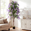 Fake Ficus Plant 6 FT Artificial Wisteria Tree with Natural Trunks and Purple Lifelike Flowers - Gallery View 1 of 9