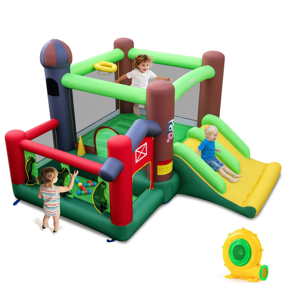 Kids Castle Slide Bouncer with dual slides, trampoline, and ball pit for versatile outdoor fun, suitable for ages 3-12.