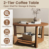 Round 2-tier coffee table with a 2-tone finish, open shelf for storage, ideal for living room decor and organization.