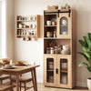 Farmhouse bathroom floor cabinet with sliding barn door, showcasing robust metal hinges and a stylish natural wood.