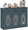 Turquoise farmhouse buffet sideboard with 3 doors and 2 drawers, perfect for kitchen storage and display.