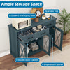 Turquoise farmhouse buffet sideboard with 2 drawers, double-door cabinet, and spacious top for kitchen storage.