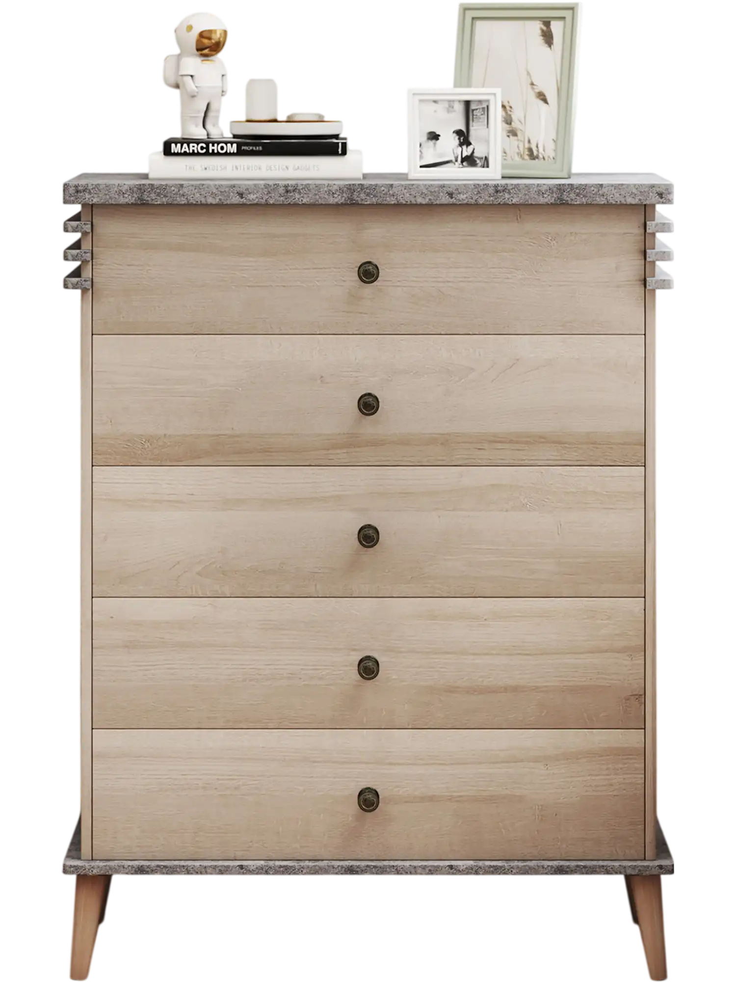 Costway Farmhouse 5-Drawer Tall Storage Dresser Grey 265489317 New