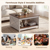 Square farmhouse coffee table with storage shelf, white finish, perfect for working, dining, and entertainment.