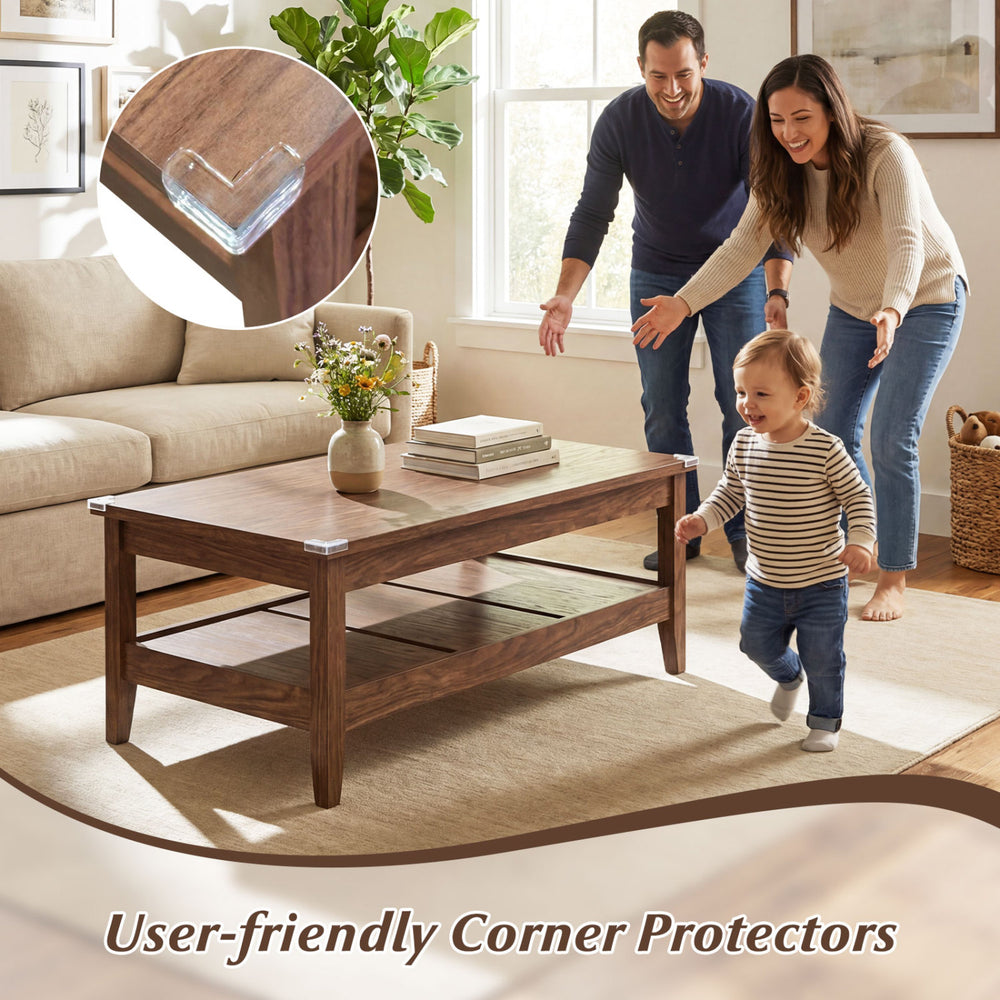 Rustic walnut farmhouse coffee table with thickened tabletop and two-tier storage, perfect for living room essentials.