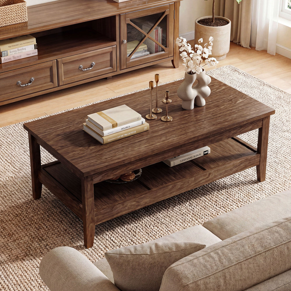 Farmhouse Coffee Table Rustic Cocktail Center Table with Thickened Tabletop-Walnut - Gallery View 1 of 10