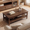 Rustic walnut farmhouse coffee table with thickened tabletop and 2-tier storage, perfect for living room organization.