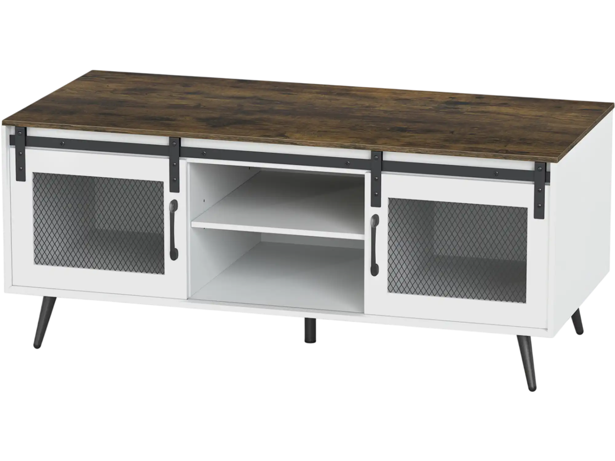 Costway Farmhouse Coffee Table Sliding Barn Doors Adjustable Shelf Rectangular 38750316 New