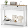 Farmhouse console table with 2 drawers, 42-inch long, featuring a spacious top and open shelf for stylish display.