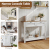Narrow farmhouse console table with 2 drawers, 42 inches long, perfect for hallway or entryway organization.