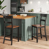 Farmhouse Dining Bar Stool Set of 2 with Solid Rubber Wood Frame-Black - Gallery View 1 of 10