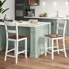 Farmhouse Dining Bar Stool Set of 2 with Solid Rubber Wood Frame-White - Gallery View 1 of 10