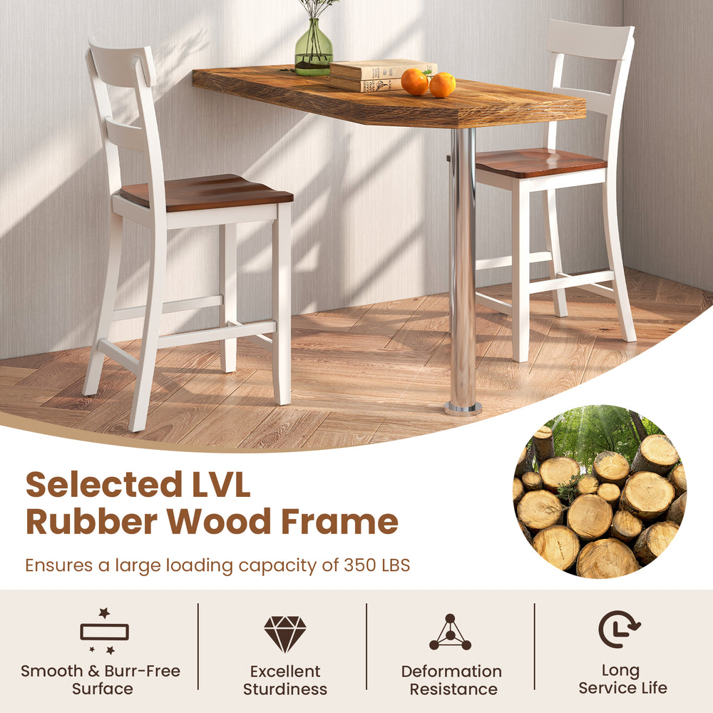 Farmhouse dining bar stool set of 2 with solid rubber wood frame, featuring a smooth surface and excellent sturdiness.