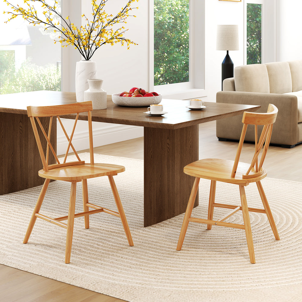 Farmhouse Kitchen Dining Chair Set of 2 with Rubber Wood Frame-Natural - Gallery View 1 of 10