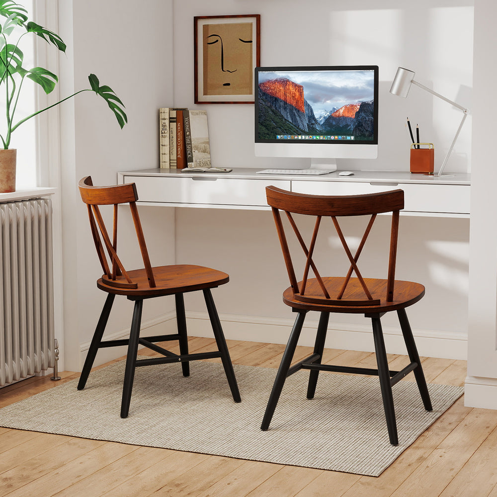 Farmhouse Kitchen Dining Chair Set of 2 with Rubber Wood Frame-Dark Brown - Gallery View 1 of 8