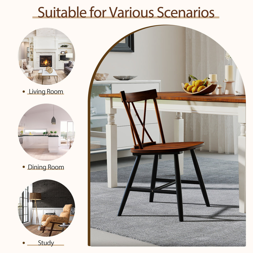 Farmhouse kitchen dining chair in dark brown rubber wood, featuring ergonomic design for comfort in various room.