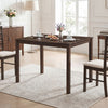 Farmhouse kitchen table for 4 with solid rubber wood frame, featuring a natural wood grain finish for rustic appeal.