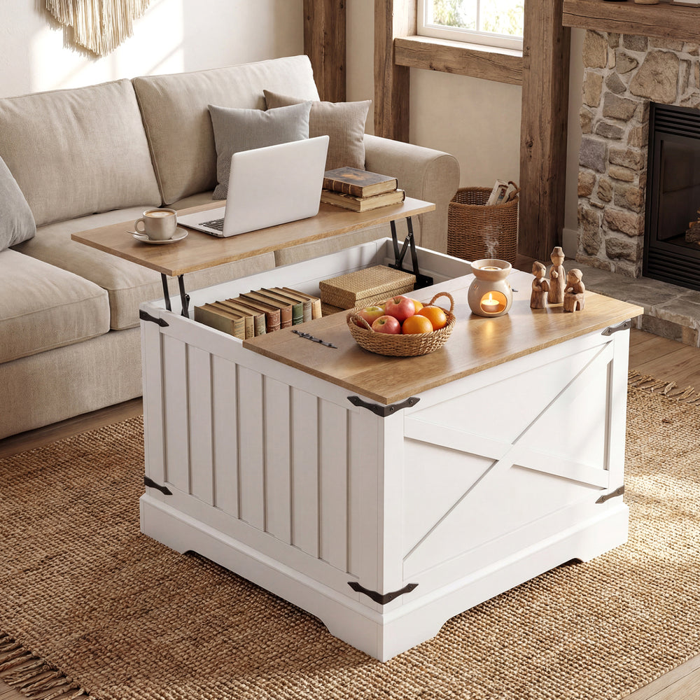 Farmhouse Lift Top Coffee Table with Hidden Storage Compartment-Brown - Gallery View 1 of 11