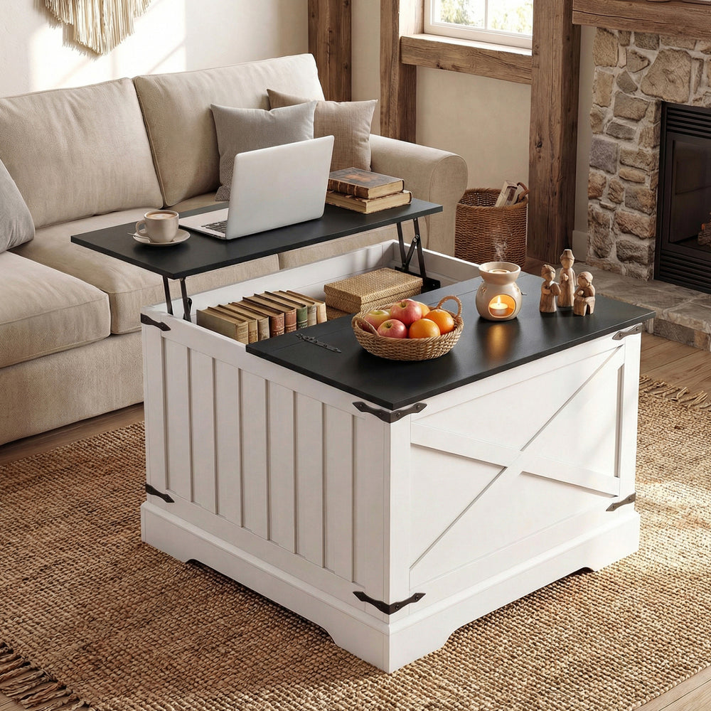 Farmhouse Lift Top Coffee Table with Hidden Storage Compartment-Black - Gallery View 1 of 13