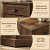 Farmhouse nightstand featuring a rustic wood-like grain, two drawers, and non-slip foot pads for stability and style.