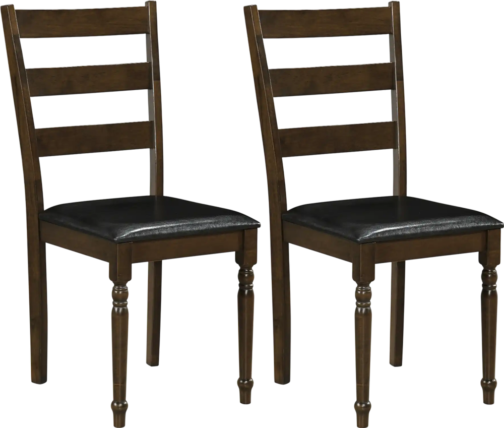 Set of 2 farmhouse dining chairs with PU leather upholstery and solid rubber wood frame, perfect for compact spaces.