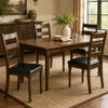 Brown PU leather upholstered dining chairs set of four with solid rubber wood frames, perfect for dining rooms or kitchens.