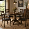 Brown PU leather upholstered dining chairs set of four with solid rubber wood frame, ideal for compact dining spaces.