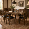 Brown PU leather upholstered dining chairs set of four with solid rubber wood frames, ideal for compact dining spaces.